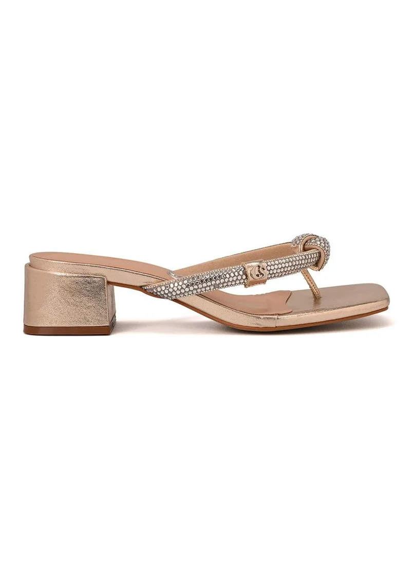 Carmen Steffens Golden Crystal Strap Mules
