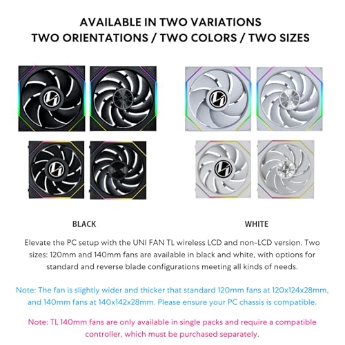 Lian Li UNI Fan TL LCD Wireless 120-Single Pack-2.4 GHz Wireless Signal ARGB Fan-Infinity Mirror-Daisy-Chain -Customizable Lighting Effects-Controller NOT Included & Required - Black (12TLLCD1W1B) - Image 3