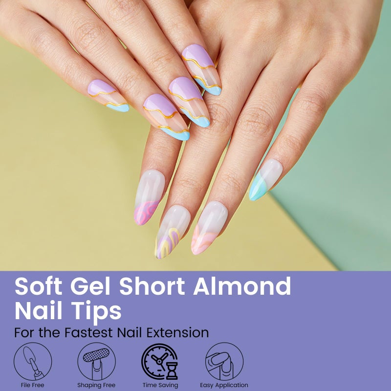 Wilfniee Short Almond Nail Tips: 240PCS Soft Gel Pre-Shaped Acrylic Fake Almond Nail Tips, 12 Sizes Full Cover Clear Press on Nails for Girls Women Nail Art Design - Image 2