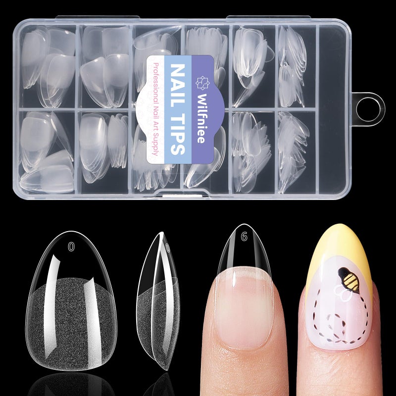 Wilfniee Short Almond Nail Tips: 240PCS Soft Gel Pre-Shaped Acrylic Fake Almond Nail Tips, 12 Sizes Full Cover Clear Press on Nails for Girls Women Nail Art Design - Image 1