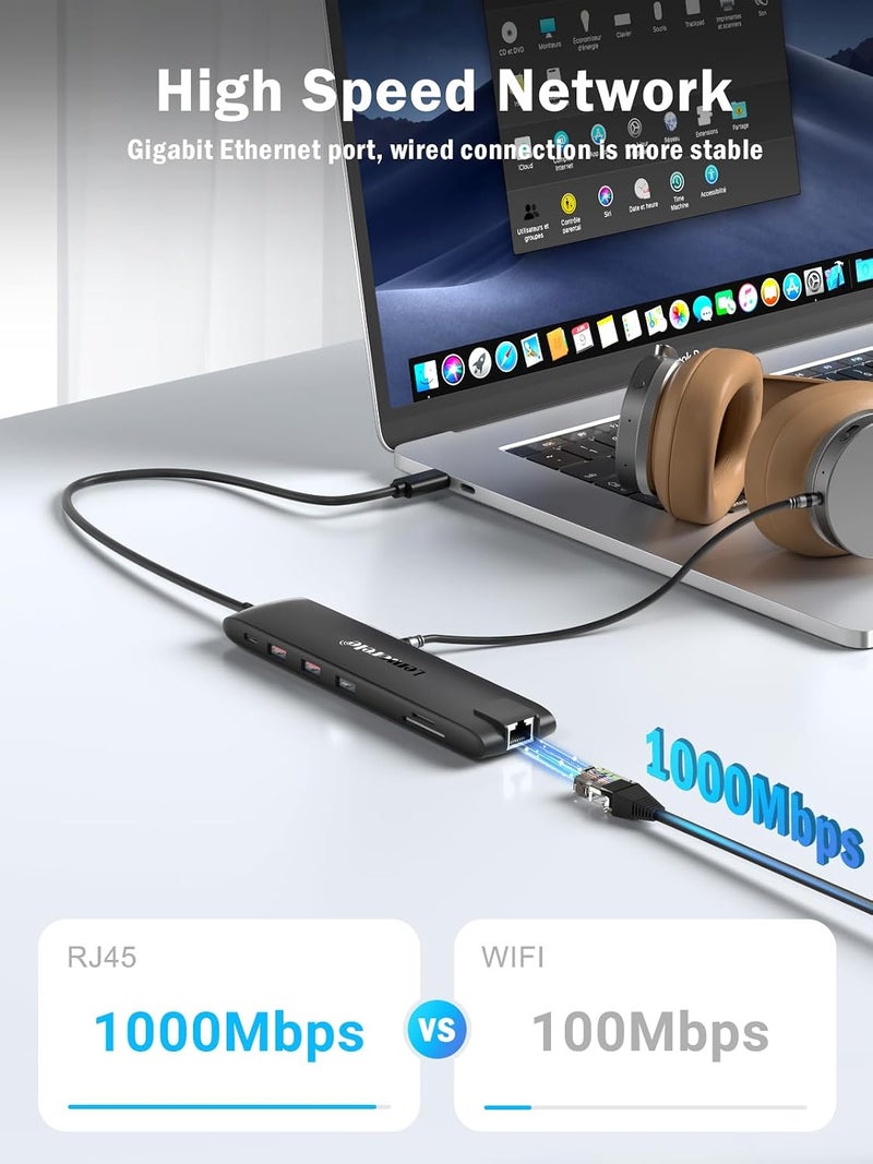 ليموريلي ليمورل موزع USB C 13 في 1، قاعدة شحن لابتوب ثلاثية الشاشة مع منافذ 3 × 10 جيجابايت في الثانية - Image 5