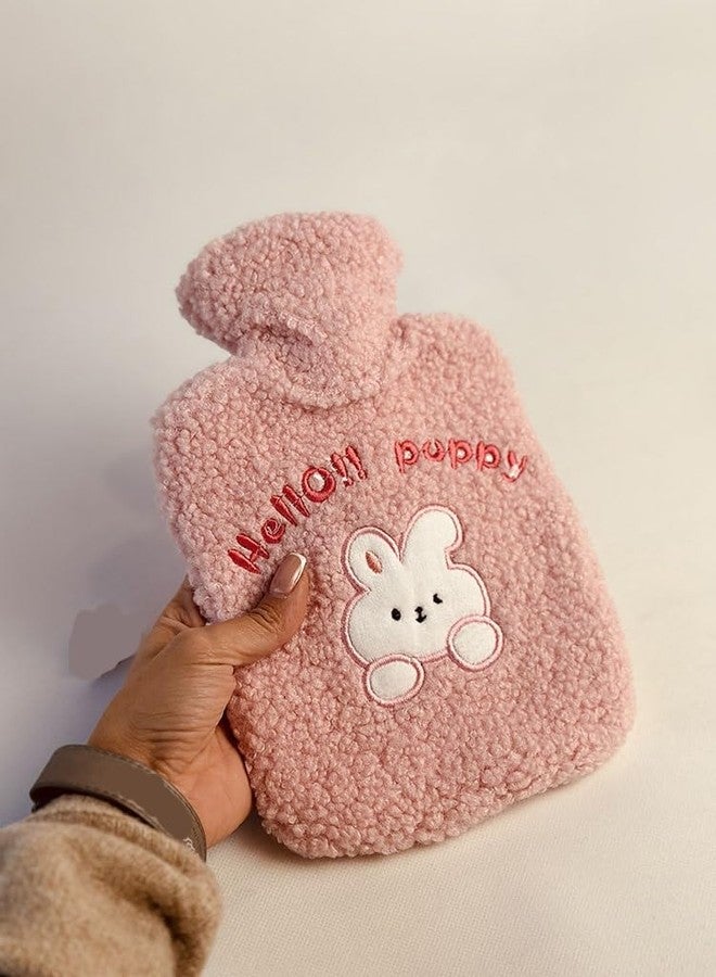 TGOPIT قربة ماء ساخن من TGOPIT مع غطاء، سعة 1 لتر، كيس ماء ساخن صغير 2 في 1 للكمادات الباردة والساخنة، قربة ماء ساخن صغيرة قابلة للارتداء، مصنوعة من مادة PVC سميكة، بتصميم جرو وردي، هدية رائعة للنساء - Image 1