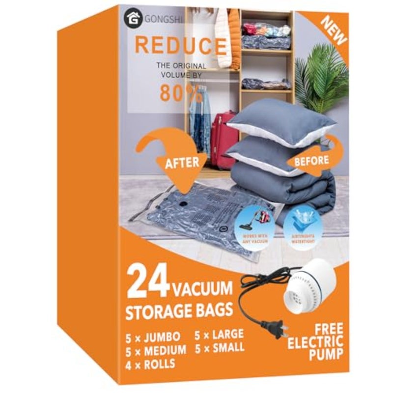 Vacuum Seal Bags for Clothing Travel and Home Storage, Travel Vacuum Bags with Pump, Space Saver for Blankets, Comforters, Pillows, Clothes, with Electric Pump - Image 1