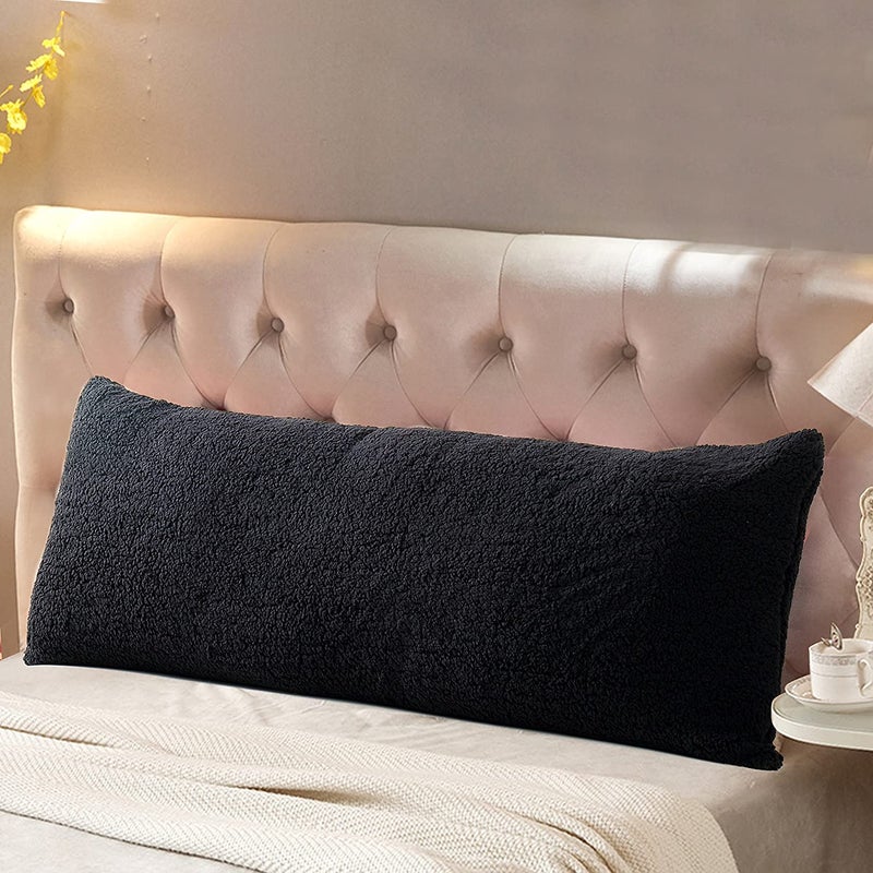 Reafort Ultra Soft Sherpa Body Pillow CoverCase with Zipper Closure 21x54 21x54 Body Pillow Cover Black