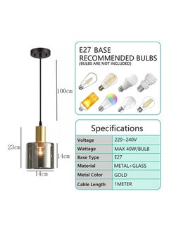 SP SUPER POWER Glass Pendant Light, Modern Hanging Lamp with Smoke Gray Cylinder Shade, Vintage Industrial Pendant Lighting Fixture  - Image 2