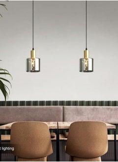SP SUPER POWER Glass Pendant Light, Modern Hanging Lamp with Smoke Gray Cylinder Shade, Vintage Industrial Pendant Lighting Fixture  - Image 5
