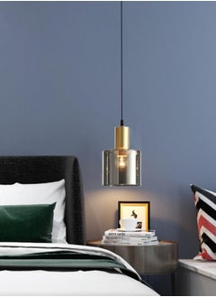 SP SUPER POWER Glass Pendant Light, Modern Hanging Lamp with Smoke Gray Cylinder Shade, Vintage Industrial Pendant Lighting Fixture  - Image 3
