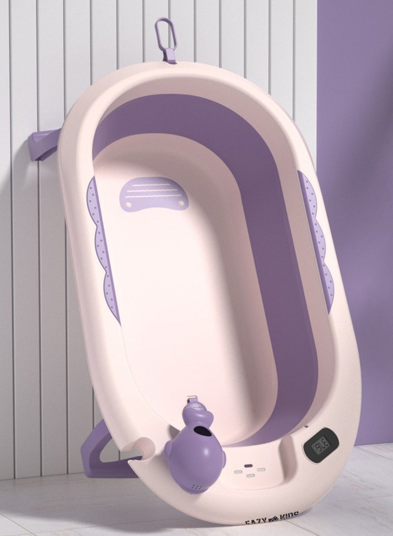 Eazy Kids حوض استحمام قابل للطي مع تحكم في درجة الحرارة ومراقبة ذكية لدرجة الحرارة ووعاء شطف لشامبو رأس الطفل - بنفسجي - Image 3