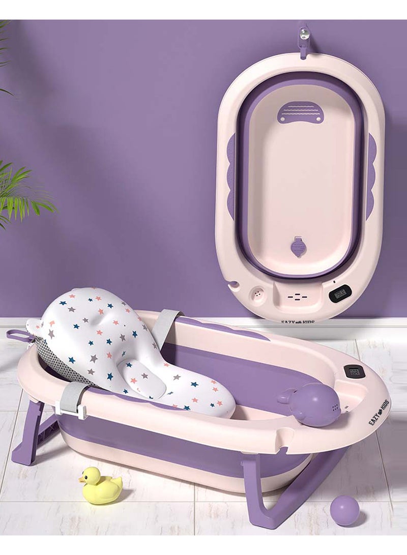 Eazy Kids حوض استحمام قابل للطي مع تحكم في درجة الحرارة ومراقبة ذكية لدرجة الحرارة ووعاء شطف لشامبو رأس الطفل - بنفسجي - Image 5