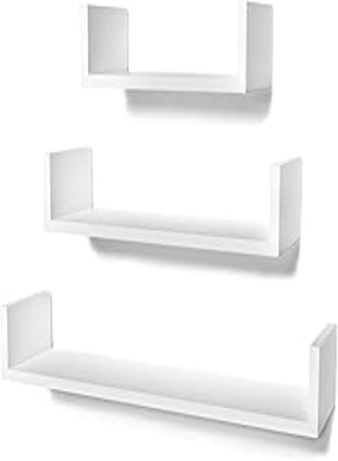 Generic Wall mounted shelves, pack of 3 shelves black u shaped wall mount shelf for kitchen, living room, bathroom, bedroom White 