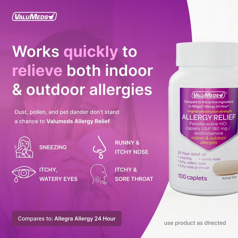 ValuMeds 100-Count Allergy Medicine Tablets | Fexofenadine HCl | Non-Drowsy Antihistamine for Hay Fever, Itchy Eyes | For Kids, Adults - Image 3