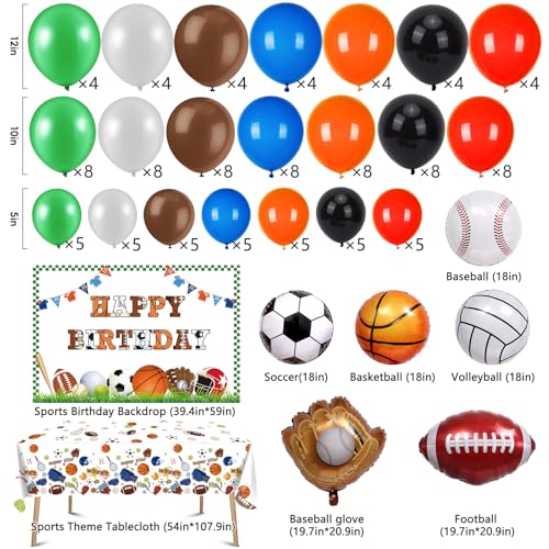 Winrayk 130Pcs Sports Birthday Party Decorations Supplies Sports Balloon Arch Backdrop Tablecloth Football Soccer Baseball Glove Basketball Volleyball Balloon Kid Sport Themed Birthday Party Supplies - Image 2