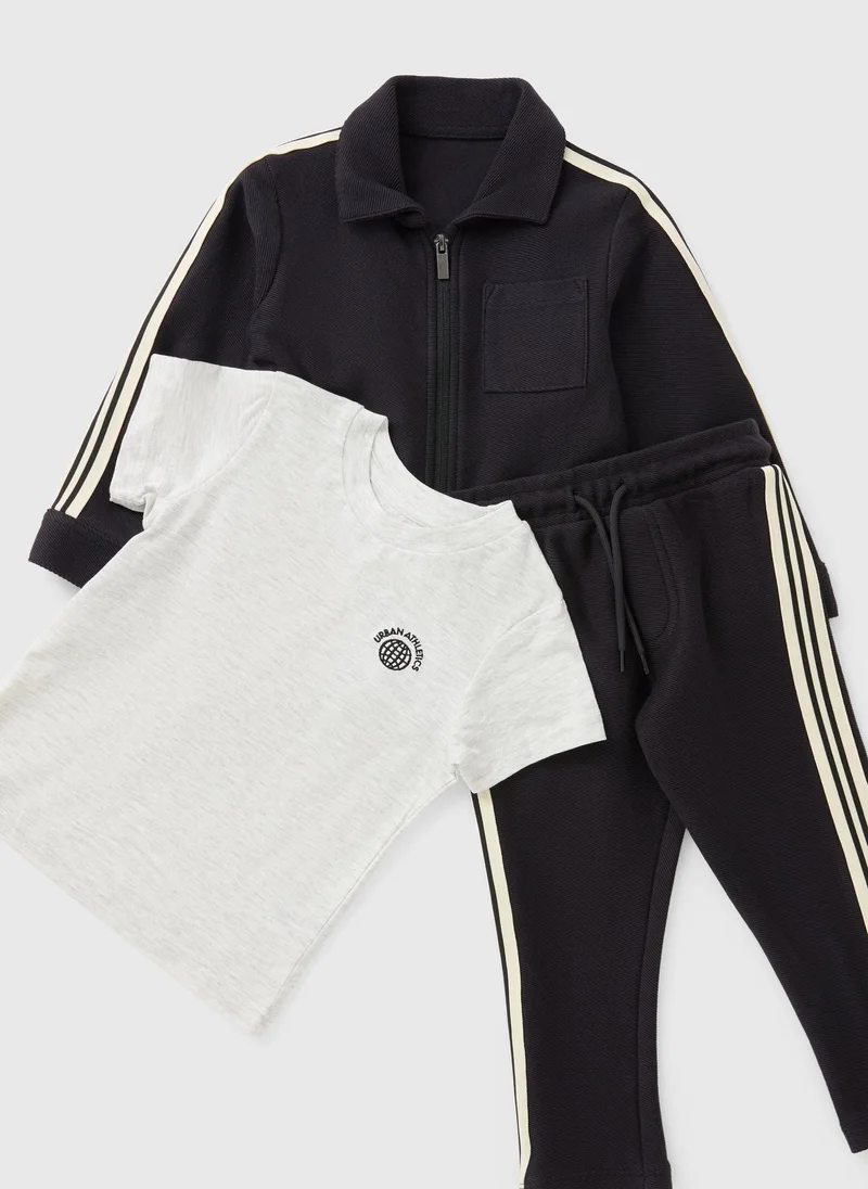 Matalan 3 Piece Boys Navy Taped Smart Top & Jogging Bottom Set