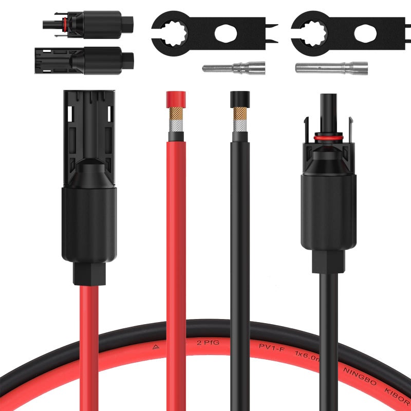 BougeRV 40 Feet 8AWG Solar Extension Cable with Female and Male Connector with Extra Pair of Connectors Solar Panel Adaptor Kit Tool 40FT Red 40FT Black