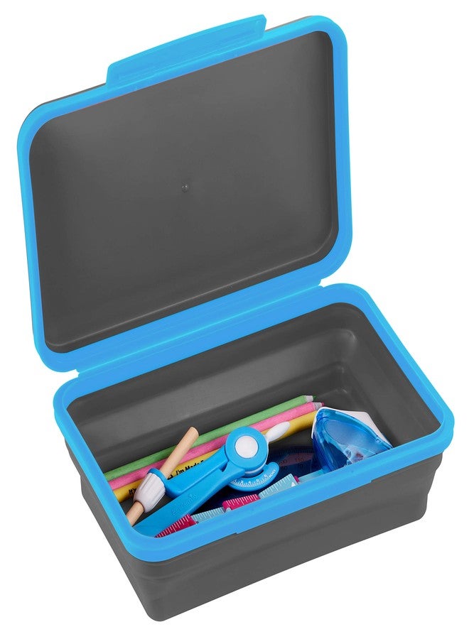 It's Academic Flexi Storage Box with Lid, Collapsible Pencil Case Design for Craft and School Supplies, Blue/Black - Image 1