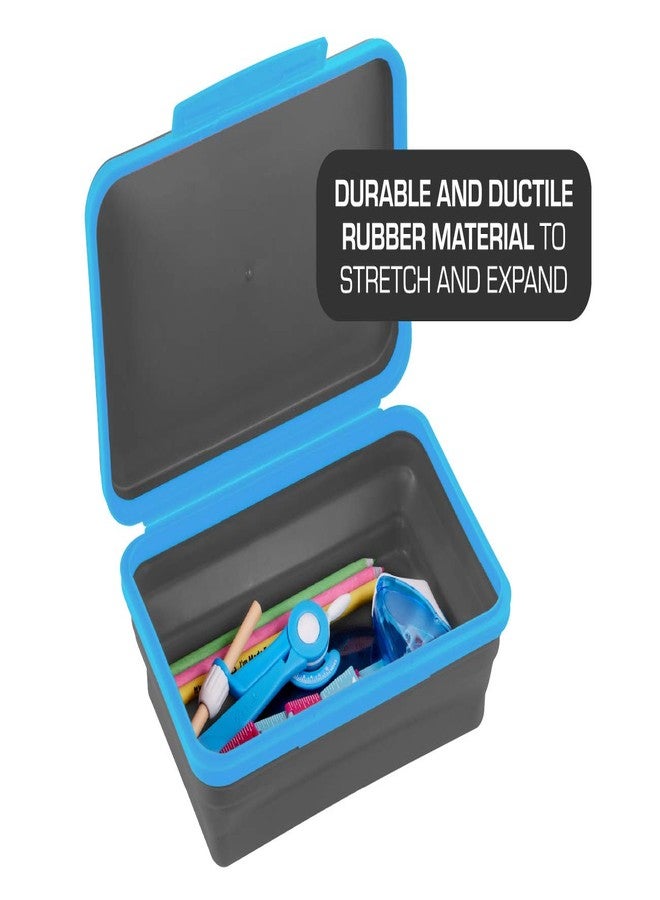 It's Academic Flexi Storage Box with Lid, Collapsible Pencil Case Design for Craft and School Supplies, Blue/Black - Image 3