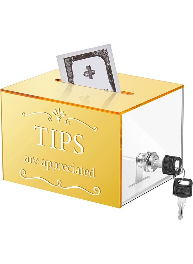 YelaJoy Acrylic Tips Jar Donation Tip Bucket,Collection Money Storage Container Suggestion Box Raffle Cash Box for Bartender Bars Restaurants Musicians Driver Coin (Gold) 6 x 4 x 5 Inch  - Image 1