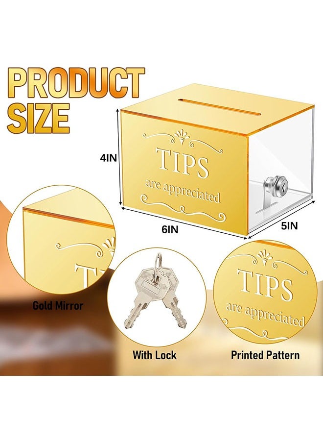 YelaJoy Acrylic Tips Jar Donation Tip Bucket,Collection Money Storage Container Suggestion Box Raffle Cash Box for Bartender Bars Restaurants Musicians Driver Coin (Gold) 6 x 4 x 5 Inch  - Image 2