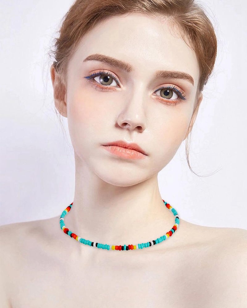 JELIEE 6 Pcs Choker Necklaces - Colorful Tiny Seed Beaded Necklace Boho Choker - Cute Beach Chain Jewelry for Women - Image 2