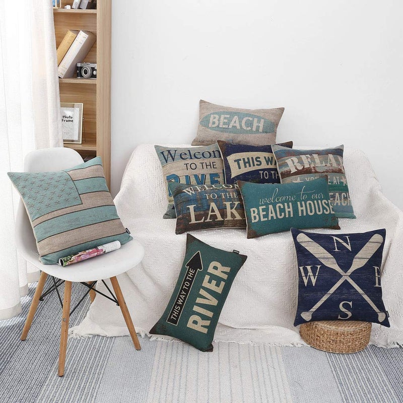 TRENDIN Welcome to Our Beach House Pillow Cover 20x12 Inch for Cabin Lodge Decor Couch Pillowcase Cotton Linen PL453TR - Image 2