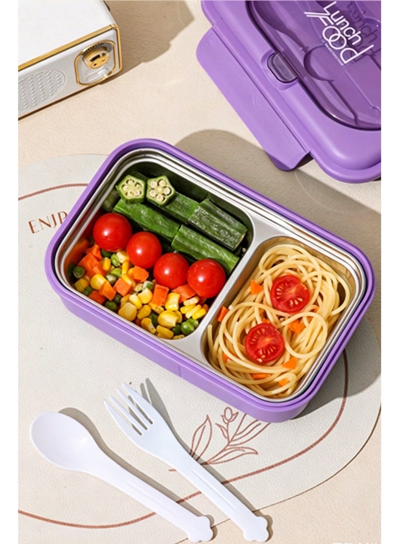 All-in-One Lunch Box & Water Bottle Set, Food-Grade Stainless Steel Bento Box with Compartments, Leak-Proof Water Bottle & Built-in Utensils, BPA-Free, Purple - Image 2