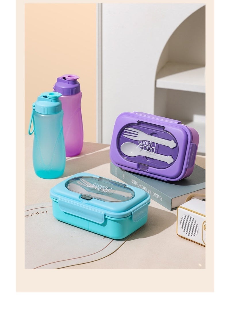 All-in-One Lunch Box & Water Bottle Set, Food-Grade Stainless Steel Bento Box with Compartments, Leak-Proof Water Bottle & Built-in Utensils, BPA-Free, Purple - Image 1