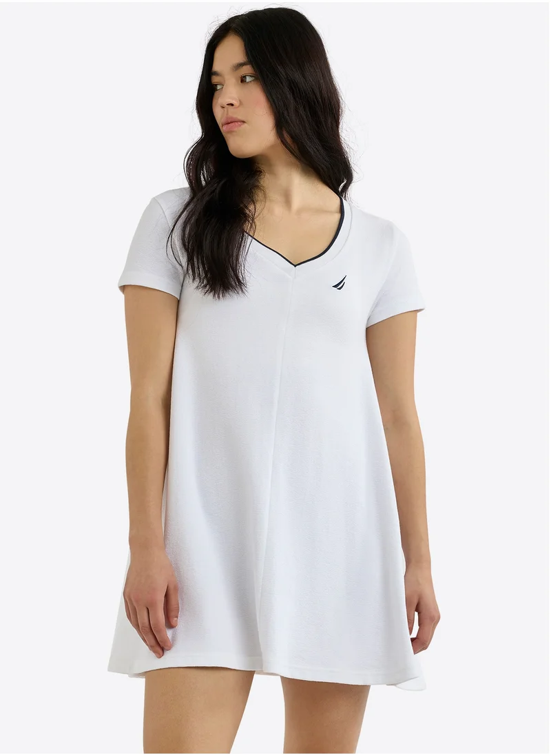 نوتيكا Women's White V-Neck Short Sleeve Dress — Modern Design for Versatile Effortless Everyday Style