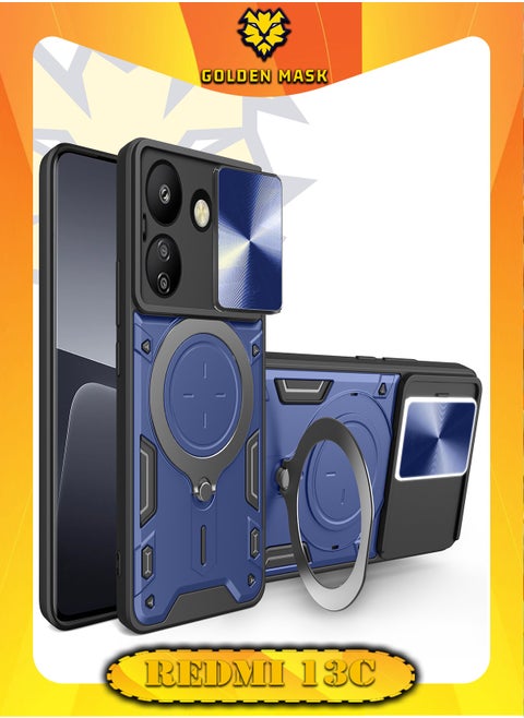 GOLDEN MASK For Xiaomi Redmi 13C 4G/Poco C65 Armored Camera Shield Cover Camera Lend Protection, Built-in 360° (Blue)
