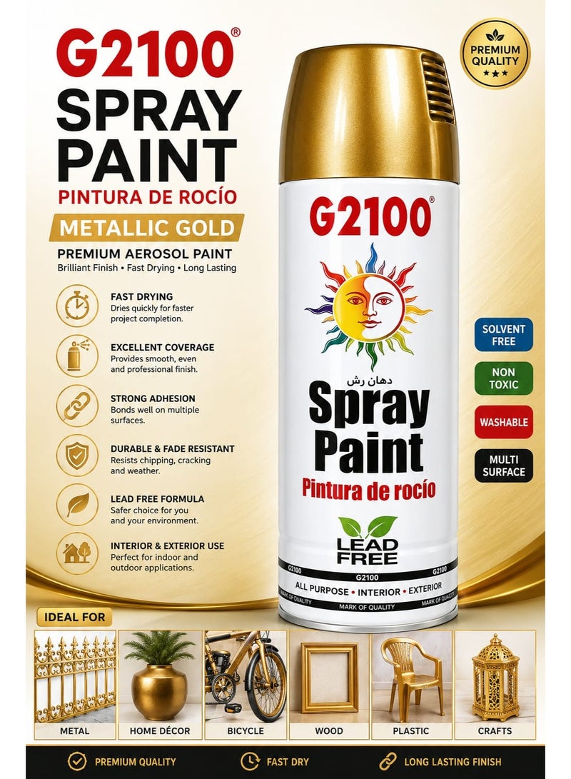 G2100 Gold Spray Paint 400ml – Premium Fast-Drying Aerosol Coating with Brilliant Gold Finish for Metal, Wood, Plastic & Decorative Projects - Image 2