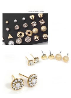 TOVELE5 Hot selling pearl Zircon card earrings set (12 pairs of metal geometric earrings)  - Image 4