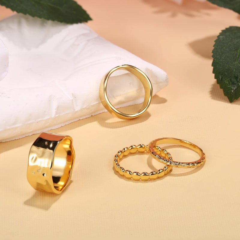 Fansilver Stackable Chunky Gold Rings for Women Non Tarnish Dainty 14K Gold Plated Stacking Thumb Rings Set Trendy Gold Wedding Band Ring 10 - Image 5