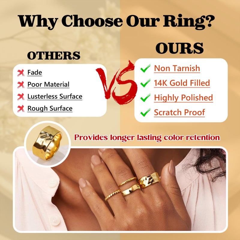 Fansilver Stackable Chunky Gold Rings for Women Non Tarnish Dainty 14K Gold Plated Stacking Thumb Rings Set Trendy Gold Wedding Band Ring 10 - Image 2