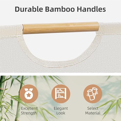 STORAGE MANIAC 2Pack Large Laundry Hamper 80L 211 Gal Collapsible Laundry Basket with Bamboo Handles Freestanding Waterproof Clothes Hamper for Laundry Room Bedroom Dorm Towels Beige - Image 3