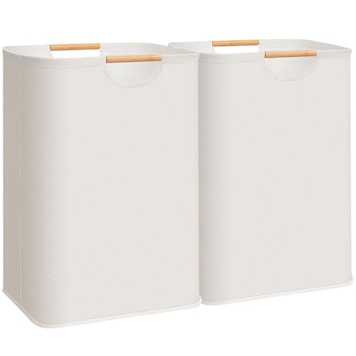 STORAGE MANIAC 2Pack Large Laundry Hamper 80L 211 Gal Collapsible Laundry Basket with Bamboo Handles Freestanding Waterproof Clothes Hamper for Laundry Room Bedroom Dorm Towels Beige - Image 1