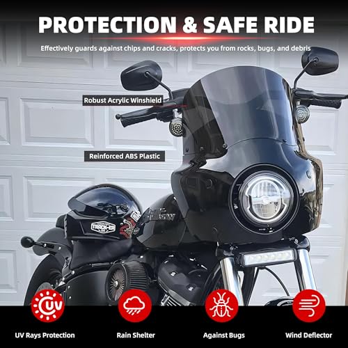 FATECIM Motorcycle 5.75" Headlight Fairing with 11" Smoke Windshield Windscreen & 35-41mm Mounting Hardware For Harley 86-15 Sportster 1200 Iron 883 XL883N Sportster 1100 - Image 2