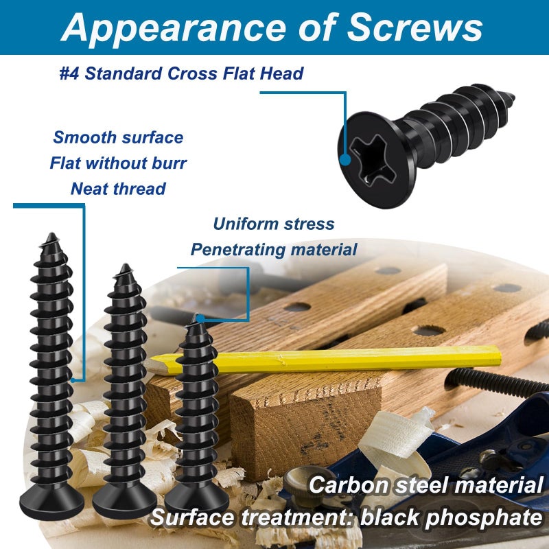 Sunxeke 420PCS M3 Small Wood Screws Assortment Kit,Phillips Drive Flat Head Self-Tapping Screws, Black Short Screws Set with 20pcs M6 Screw Anchors - Image 3