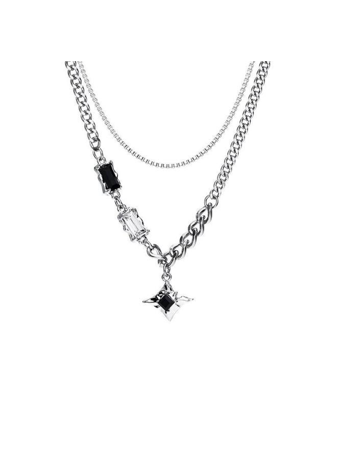 Niche Design Black And White Zircon Star Mang Star Titanium Steel Necklace Men And Women Couples Light Luxury Hip Hop Sweet Cool All-match Jewelry 