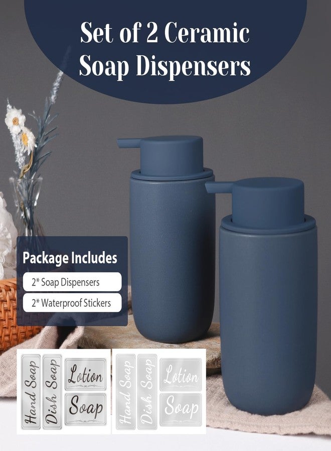INGOFIN Blue Ceramic Foaming Soap Dispenser Set, 2 Pack (12 oz) - Kitchen & Bathroom - Matte Blue - Image 2