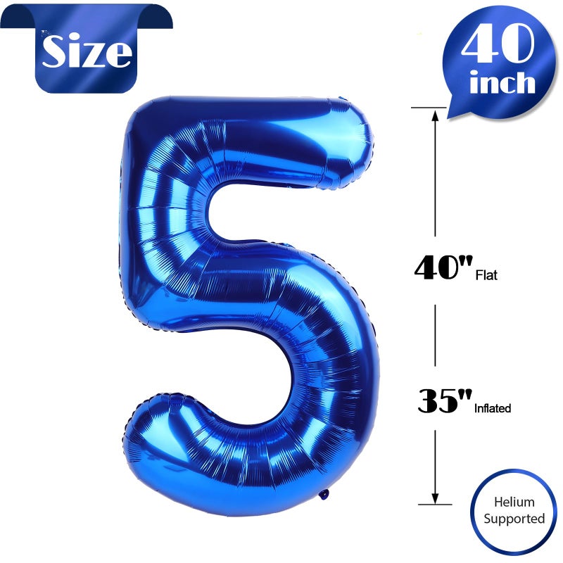 IWERP Navy Blue 5 Balloon, Number Balloon 40 Inch, Blue Party Supplies, 5th Birthday Balloon Decorations, 5 Number Balloons, Number 5 Balloon - Image 5