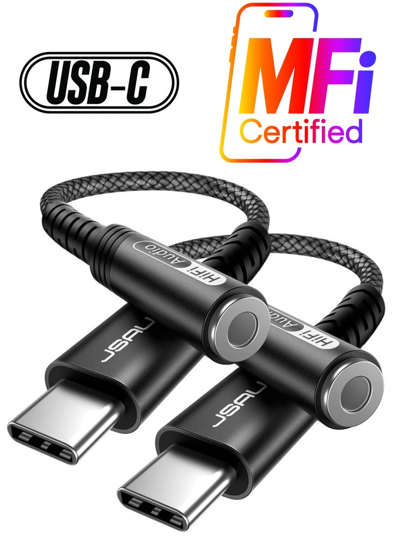 JSAUX - 2-Pack USB C to 3.5mm Audio Headphone Adapter, Type C to Aux Jack Adapter Right Angle Dongle with DAC Chip Compatible with Samsung S22 S21 S20 Plus Ultra, Pixel, OnePlus, iPad Pro etc -Black - Image 1