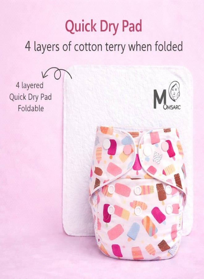MOMSARC Cotton Cloth Diapers for Babies | Washable & Reusable Diapers for Newborn | Free Size 0-3 Years | Leak Proof Cloth Diaper with Quick Dry Pad & 4 Inserts | Rash-Free | Multicolor (Pack of 4) - Image 3