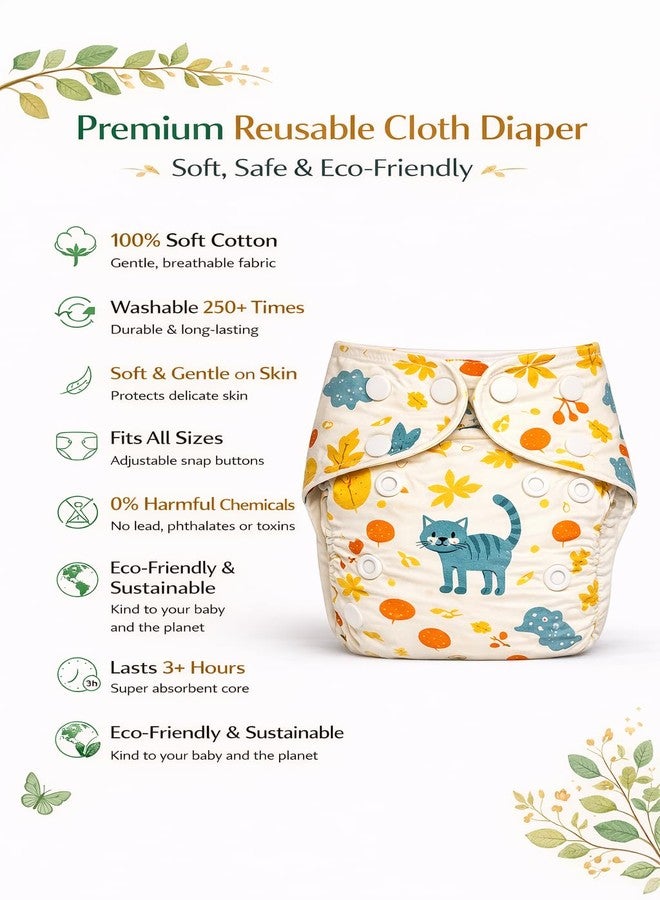 MOMSARC Cotton Cloth Diapers for Babies | Washable & Reusable Diapers for Newborn | Free Size 0-3 Years | Leak Proof Cloth Diaper with Quick Dry Pad & 4 Inserts | Rash-Free | Multicolor (Pack of 4) - Image 2