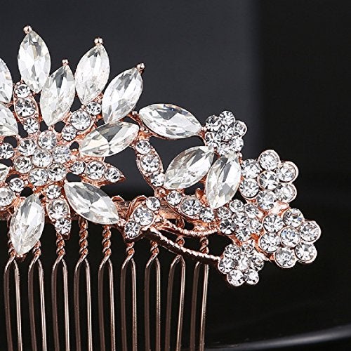 Hapibuy Rose Gold Clear Crystal Bridal Wedding Hair Comb Wedding Headpiece Hair Pins - Image 5