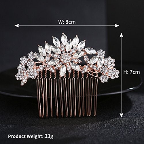 Hapibuy Rose Gold Clear Crystal Bridal Wedding Hair Comb Wedding Headpiece Hair Pins - Image 3