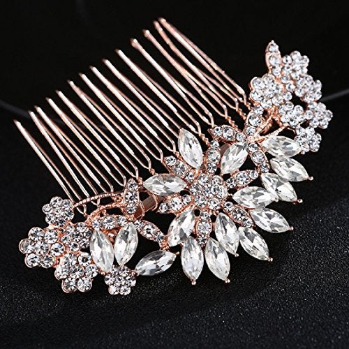 Hapibuy Rose Gold Clear Crystal Bridal Wedding Hair Comb Wedding Headpiece Hair Pins - Image 4