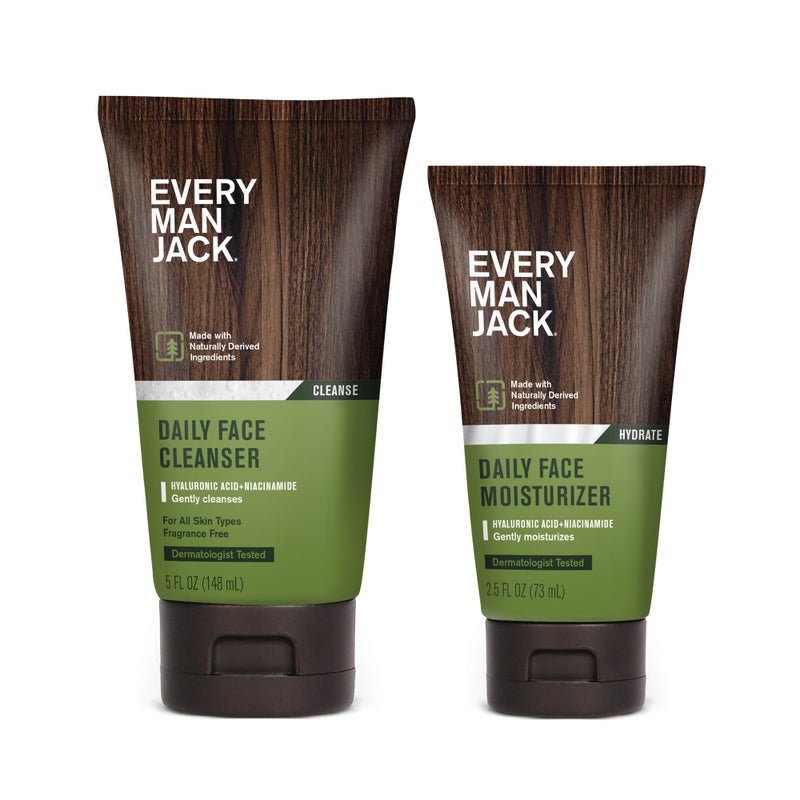 Every Man Jack Daily Face Wash  Lotion Set Deeply Cleanse Moisturize and Revive Dry Tired Skin with Hyaluronic Acid Niacinamide and Aloe Vera  2Pack