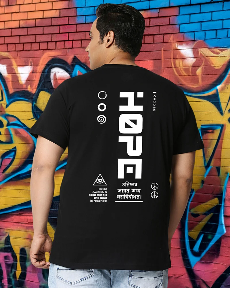 بيواكوف تيشيرت رجالي أسود مطبوع برسومات هوب ستريت مقاس كبير