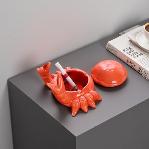 HEBYJO Ashtray with Lid, Windproof Tabletop Ceramic Cigarette Ash Tray for Outside or Inside, Crab Decor - Image 3