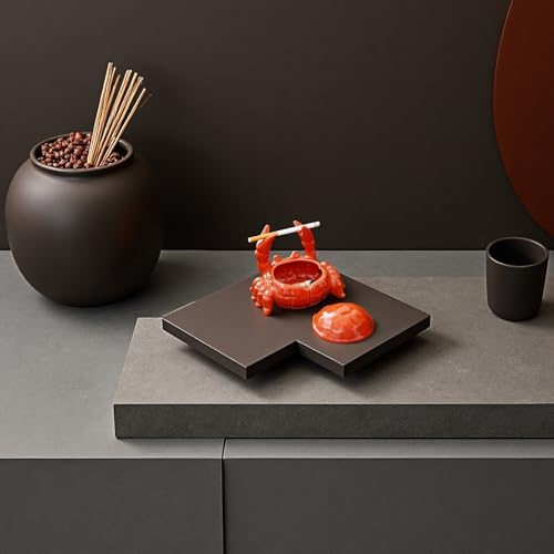 HEBYJO Ashtray with Lid, Windproof Tabletop Ceramic Cigarette Ash Tray for Outside or Inside, Crab Decor - Image 4