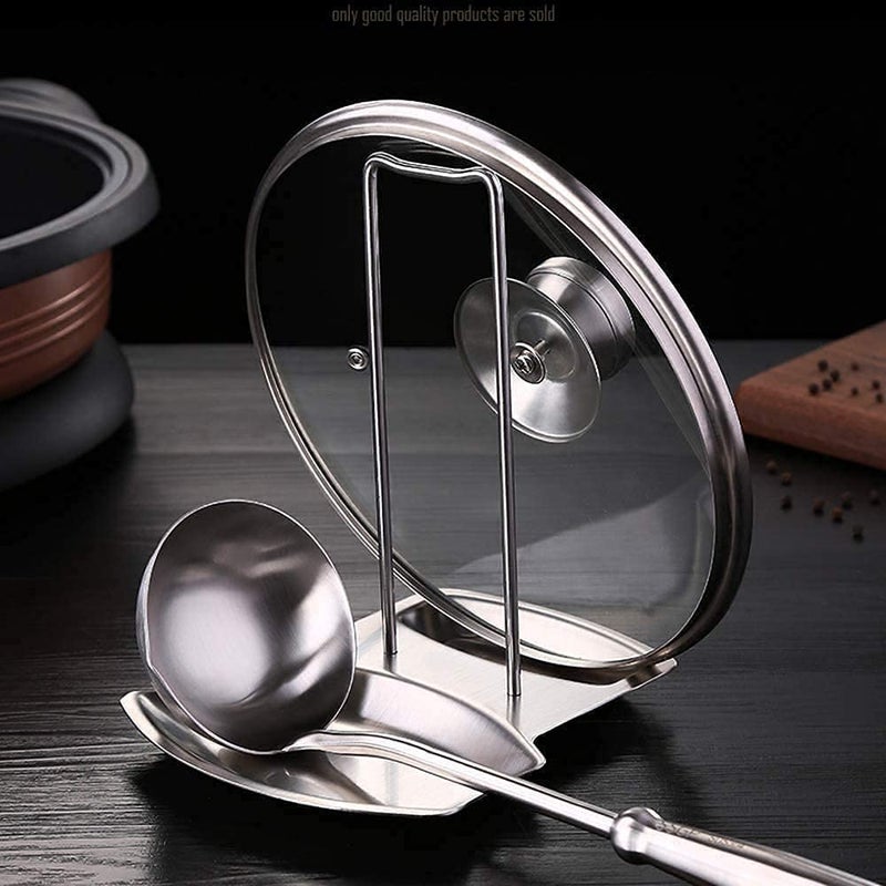 DASTAV Lid and Spoon RestPan Pot Cover Lid Rack Stand Organizer304 Stainless Steel Spoon Rest Stove Organizer Storage Utensils Lid Holder Spoon Holder Lid Rest for Spoon Storage Silver  - Image 5